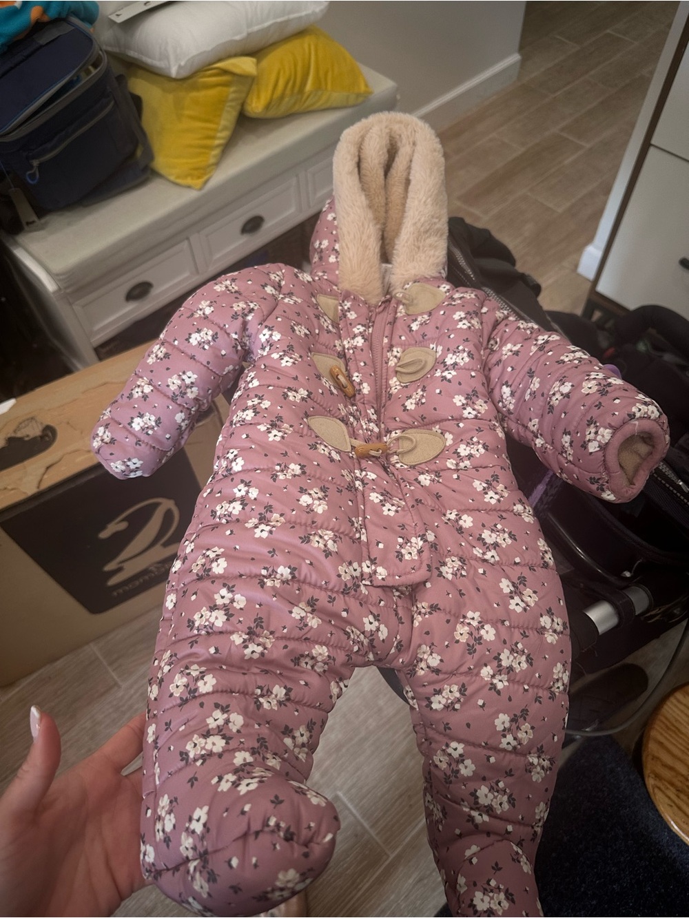 Baby Floral Hooded Snowsuit One-Piece - Pink